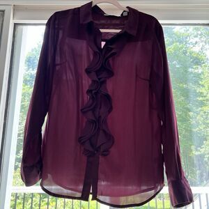 Isaac Mizrahi Top Womens Size Medium Ruffle Button Front‎ Blouse Office Coquette